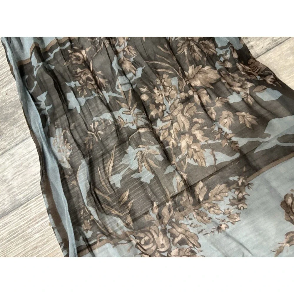 Halston Sheer Silk Floral Scarf 55x12.5 Blue Lavender Floral  Oblong Rectangle
